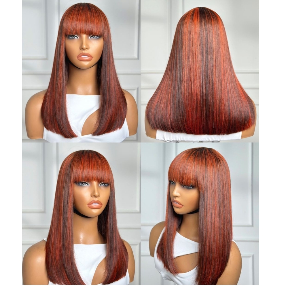 Sleek Auburn Straight Fringe Wig with Bangs